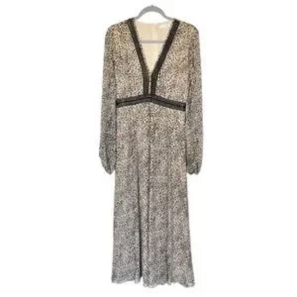 Baltic Born | Flowy Elegant Cha Cha Print Maxi Dress in Taupe | M NWT - Picture 2 of 7